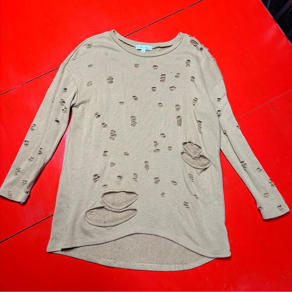 ACTIVE USA DISTRESSED COGNAC DISTRESSED LONG TOP - Picture 4 of 6